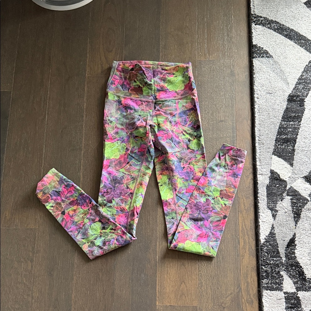 Lululemon  Floral Print Leggings - Neon Pink & Green